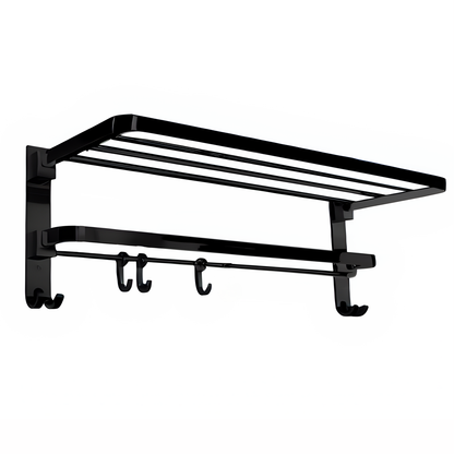 ENICET Stainless Steel Towel Rack for Bathroom, Matte Black, 24 Inch, SS-304, Folding Towel Holder Set, Bathroom Accessories Set,  Bathroom Towel Hanger Stand for Clothes, Towel Rod Bar
