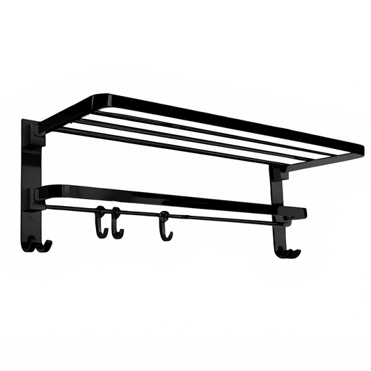 ENICET Stainless Steel Towel Rack for Bathroom, Matte Black, 24 Inch, SS-304, Folding Towel Holder Set, Bathroom Accessories Set,  Bathroom Towel Hanger Stand for Clothes, Towel Rod Bar