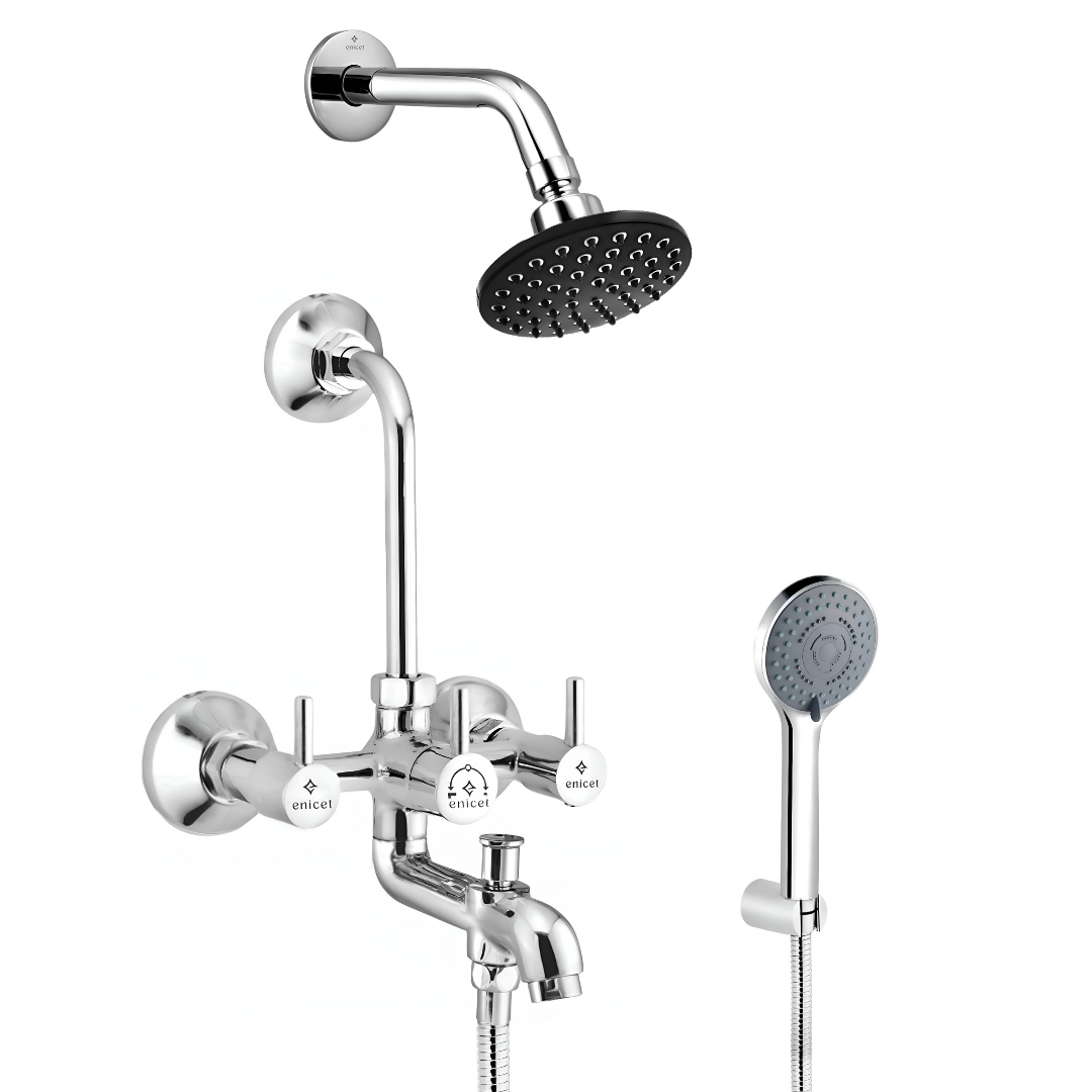 Enicet Brass Wallmixer with overhead shower and handshower (Wallmixer with Shower & Handshwer