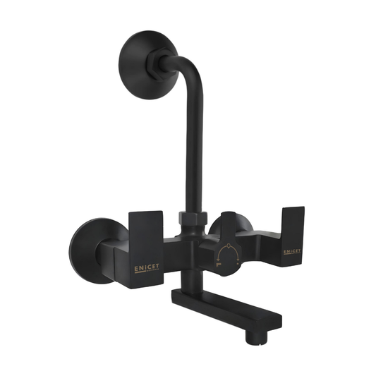 ENICET Wall Mixer for Bathroom, SS-304, Matte Black, 190mm L Bend Provision for Shower, 7 Years Warranty, 2 in 1 Wall Mixer Tap, Black Shower Set for Bathroom Full Set (QGS121BLACK)
