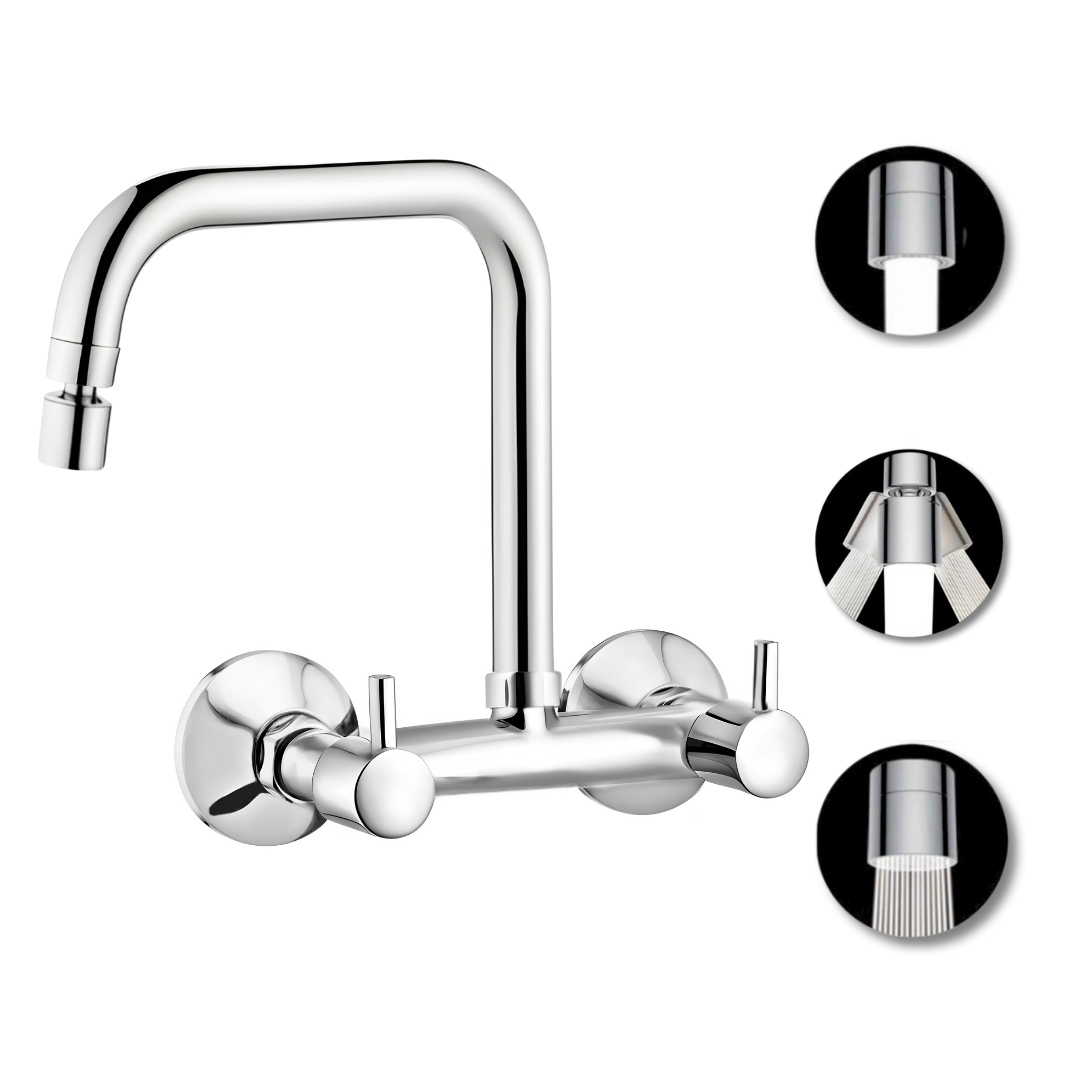 ENICET Sink Mixer with 2 Flow Function, Extended Spout, Chrome Finish, 360 Degree Swinging Swivel Spout, Adjustable Angle Head, Kitchen Sink Mixer Tap