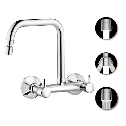 ENICET Sink Mixer with 2 Flow Function, Extended Spout, Chrome Finish, 360 Degree Swinging Swivel Spout, Adjustable Angle Head, Kitchen Sink Mixer Tap