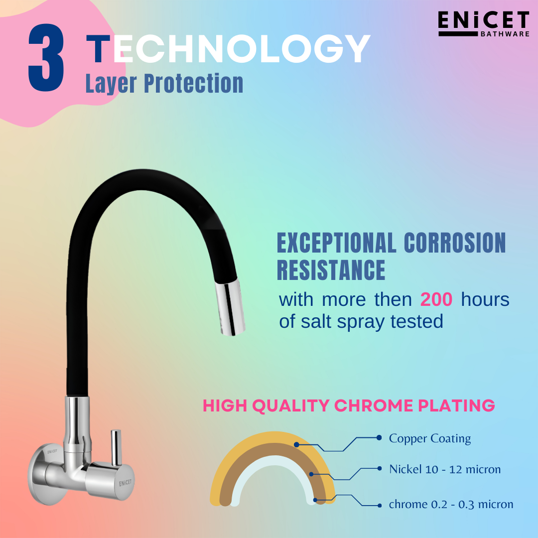 Enicet Sink Faucet with Flexible Spout, 360 Rotating Swivel Swinging Spout, Brass Build, Silicon Coated, Kitchen Sink Tap, Tap for Kitchen Sink, Wash Basin Tap
