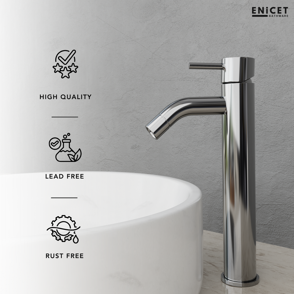 ENICET rust-resistant Single Lever Basin Mixer, 12 Inch Long Body, Chrome Finish, Hot and Cold Water Mixer Tap, 7 Years Warranty, Bathroom Wash Basin Tap - Enicet Bathware