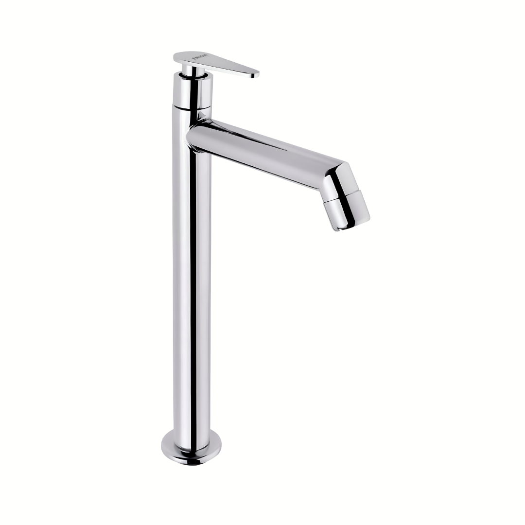 Enicet 12 Inch High Neck Pillar Tap, SS 304, Chrome Finish, 7 Years Warranty, Bathroom Table Top Wash Basin Tap for Home, 12 Inch Tall Extended Body Pillar Cock, Smooth Foam Flow (Brim Set)