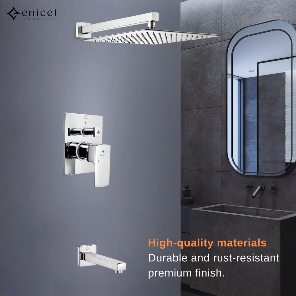 Enicet  rust-resistant High Flow Diverter Set With 8 Inch Overhead Shower, Chrome Finish, Bathroom Shower Set, Shower System, Hot And Cold Water Mixer Tap - Enicet Bathware