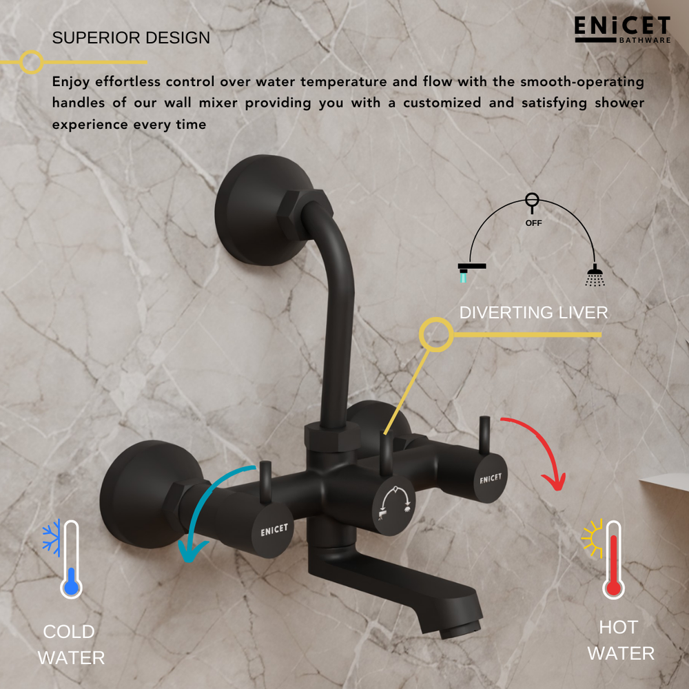 Matte Black Full Shower Set - ENICET Premium Brass Wall Mixer - Enicet Bathware