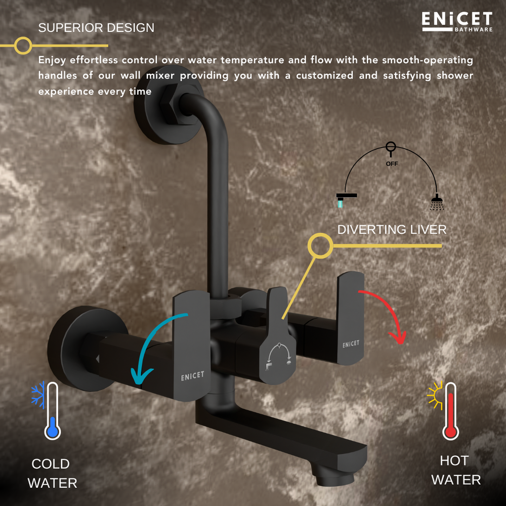 Enicet Wall Mixer with Overhead Shower Set - Matte Black - Enicet Bathware