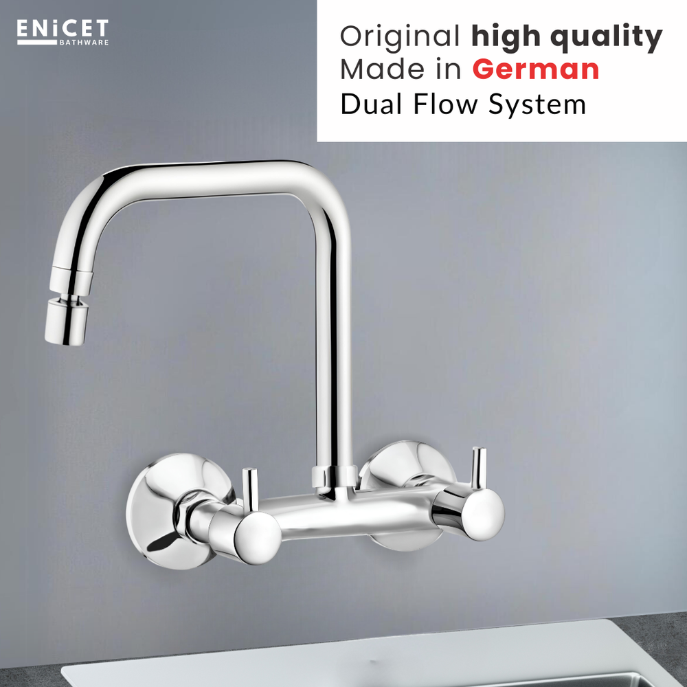 ENICET Sink Mixer with 2 Flow Function, Extended Spout, Chrome Finish, 360 Degree Swinging Swivel Spout, Adjustable Angle Head, Kitchen Sink Mixer Tap - Enicet Bathware