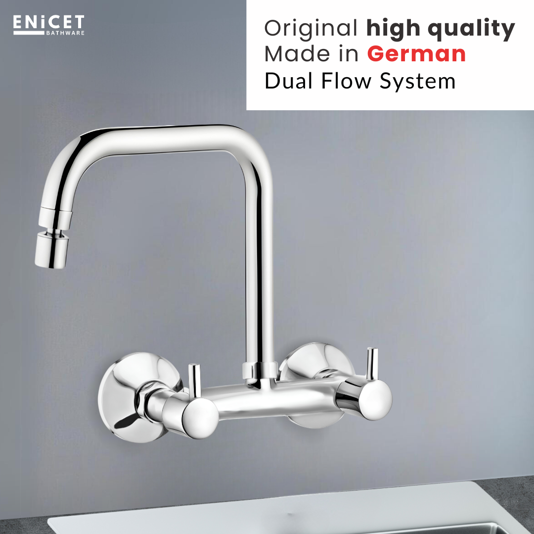 ENICET Sink Mixer with 2 Flow Function, Extended Spout, Chrome Finish, 360 Degree Swinging Swivel Spout, Adjustable Angle Head, Kitchen Sink Mixer Tap