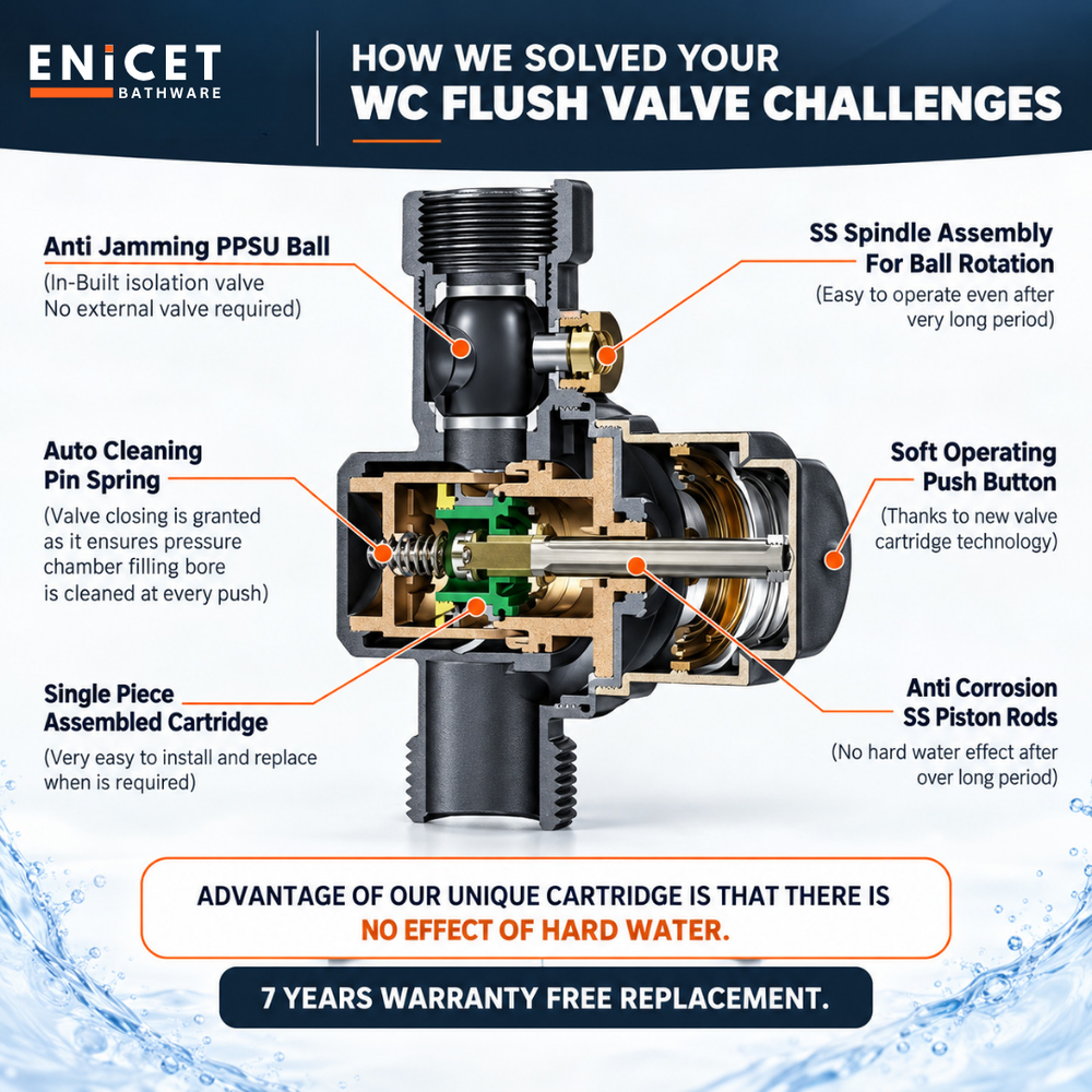 ENICET Concealed WC Flush Valve With Push Button And Cartridge