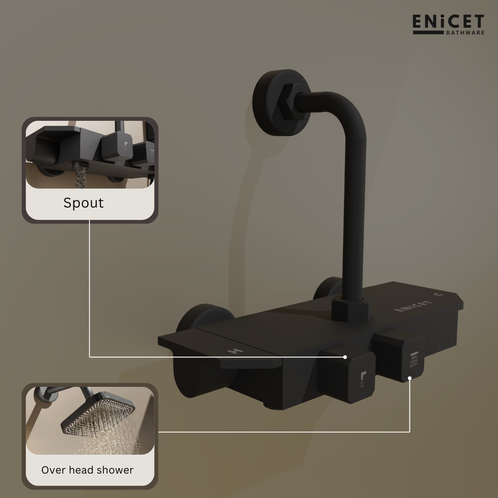 Matte Black Piano Shower Mixer - ENICET 2-Way Brass Valve - Enicet Bathware