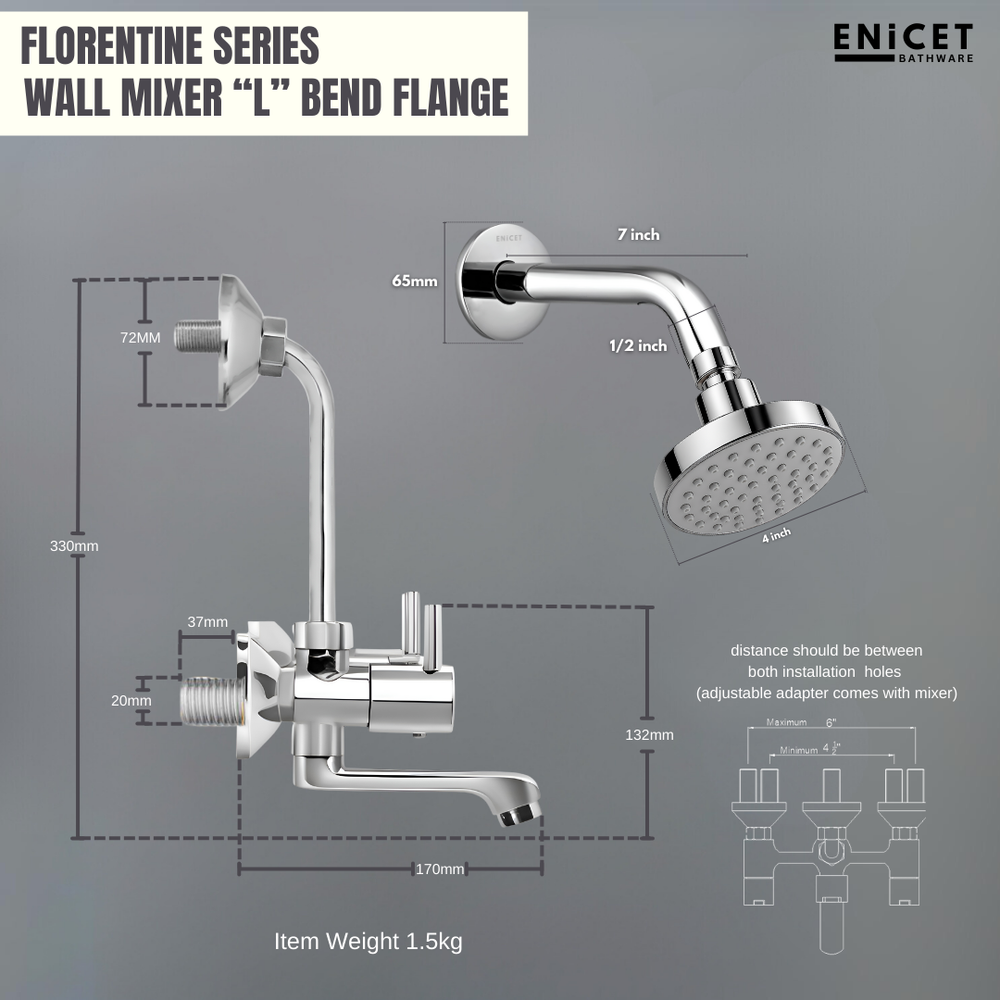Brass Wall Mixer with Shower - ENICET 2-in-1 Chrome Set - Enicet Bathware