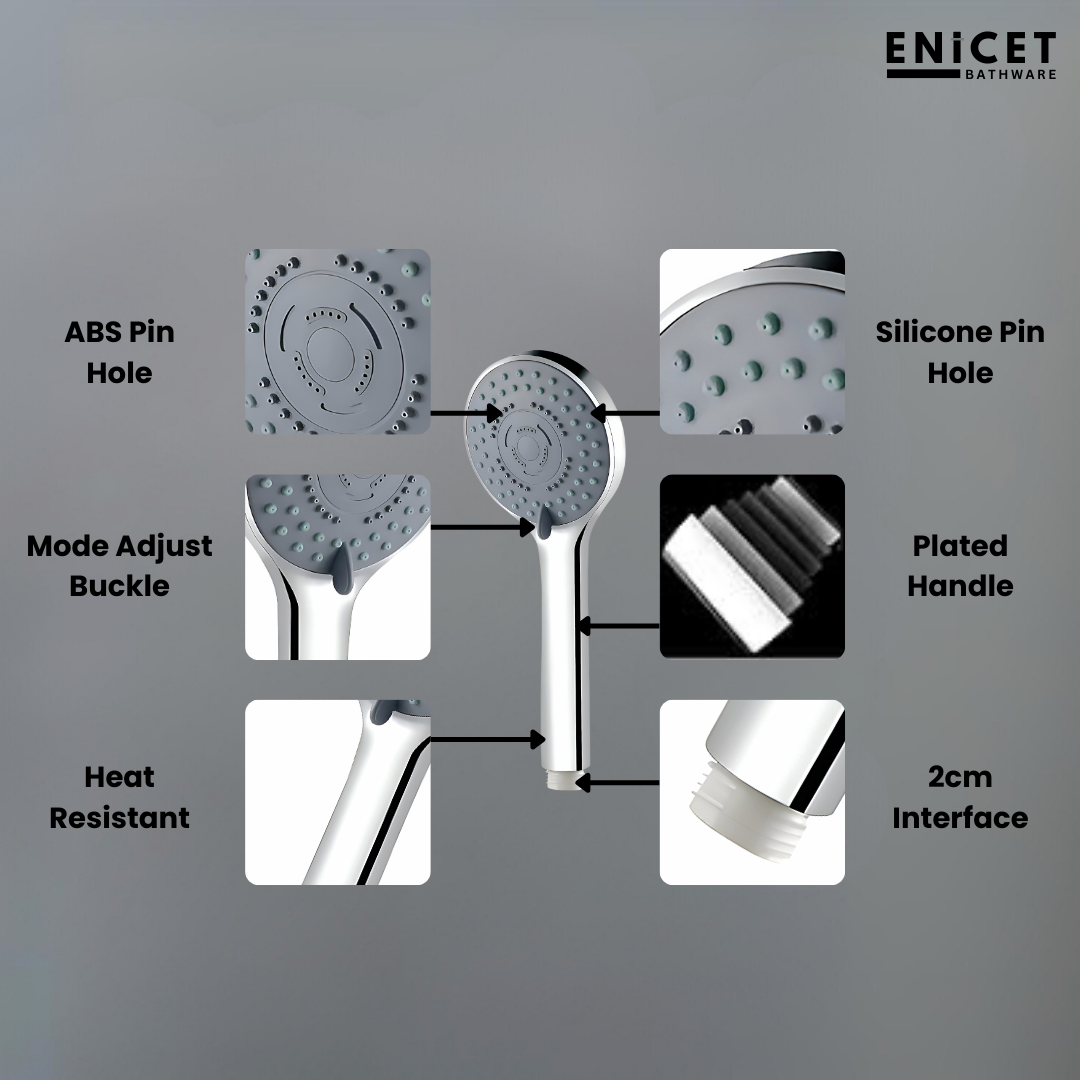 Enicet Brass Wall Mixer With Hand Shower, Chrome Finish, 5 Function Hand Shower with Crutch, 1.5 Meter Tube, Wall Mixer with Telephonic Shower, Bathroom Shower Set