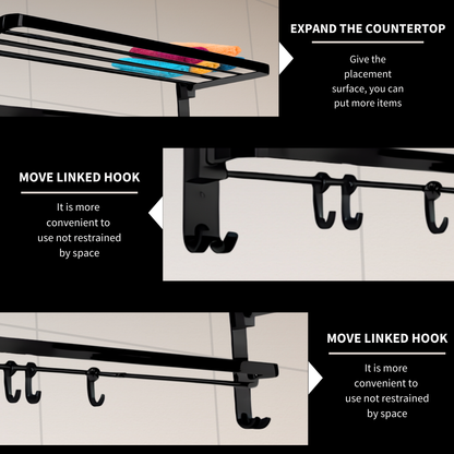 ENICET Stainless Steel Towel Rack for Bathroom, Matte Black, 24 Inch, SS-304, Folding Towel Holder Set, Bathroom Accessories Set,  Bathroom Towel Hanger Stand for Clothes, Towel Rod Bar
