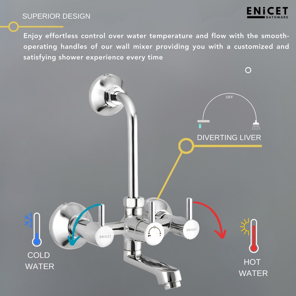 Brass Wall Mixer with Shower - ENICET 2-in-1 Chrome Set - Enicet Bathware