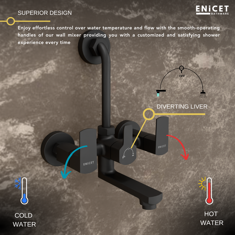 Enicet Wall Mixer with Diverter & - Matte Black - Enicet Bathware