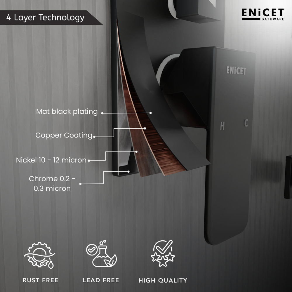 Brass High Flow Shower Diverter - ENICET 12 Inch Matte Black Set - Enicet Bathware