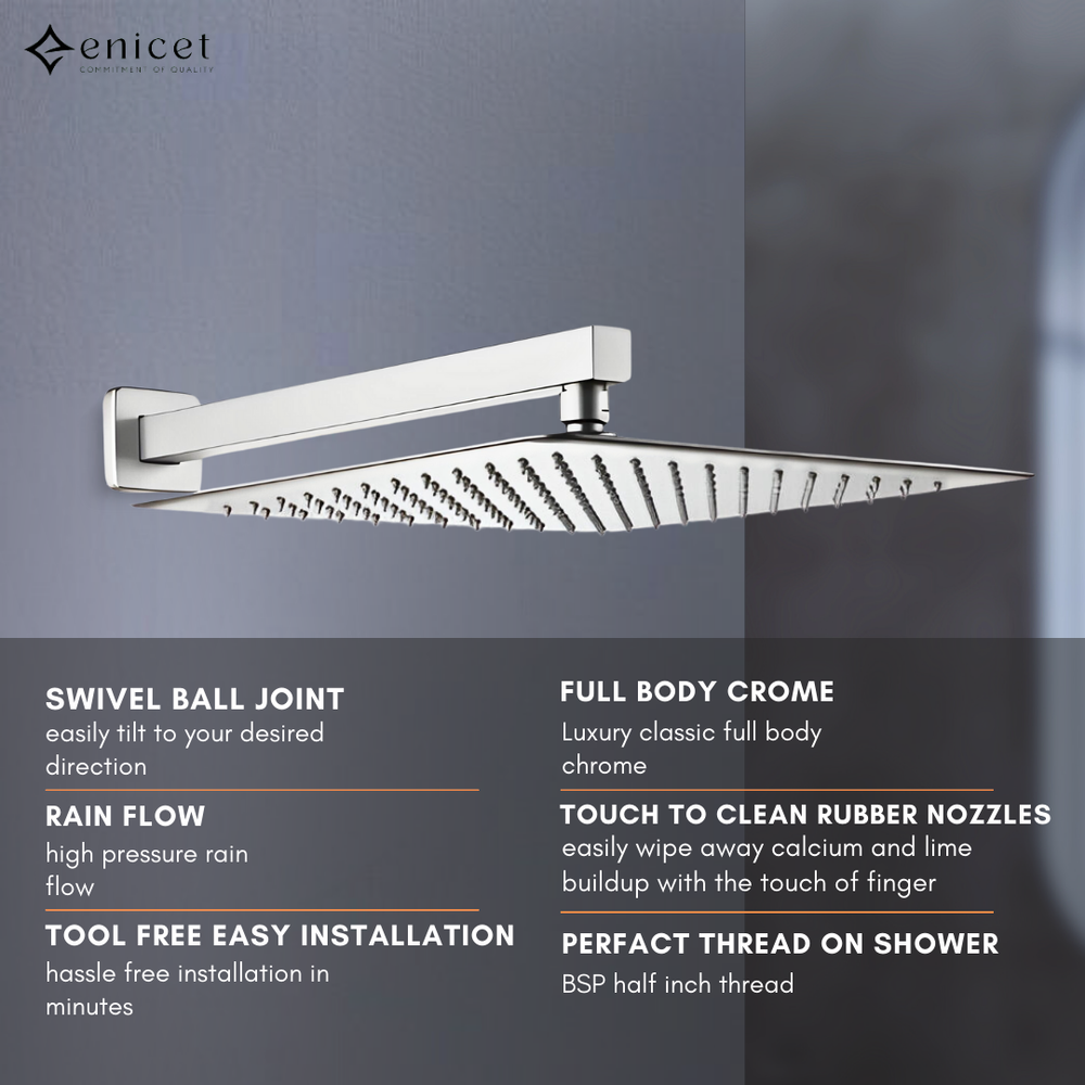 Enicet  rust-resistant High Flow Diverter Set With 8 Inch Shower & Hand Shower, Chrome Finish, Bathroom Shower Set, Shower System, Hot And Cold Water Mixer Tap - Enicet Bathware