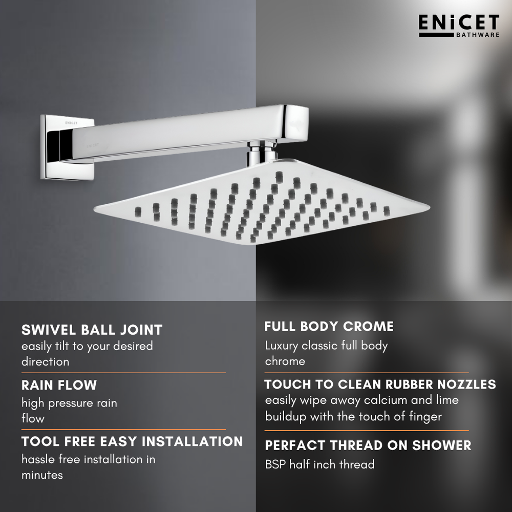 Enicet Single Lever Diverter Set with Spout, 6 Inch Overhead Shower & Hand Shower, High Flow, Rust-Resistant, Chrome Plated Bathroom Shower Set - Enicet Bathware