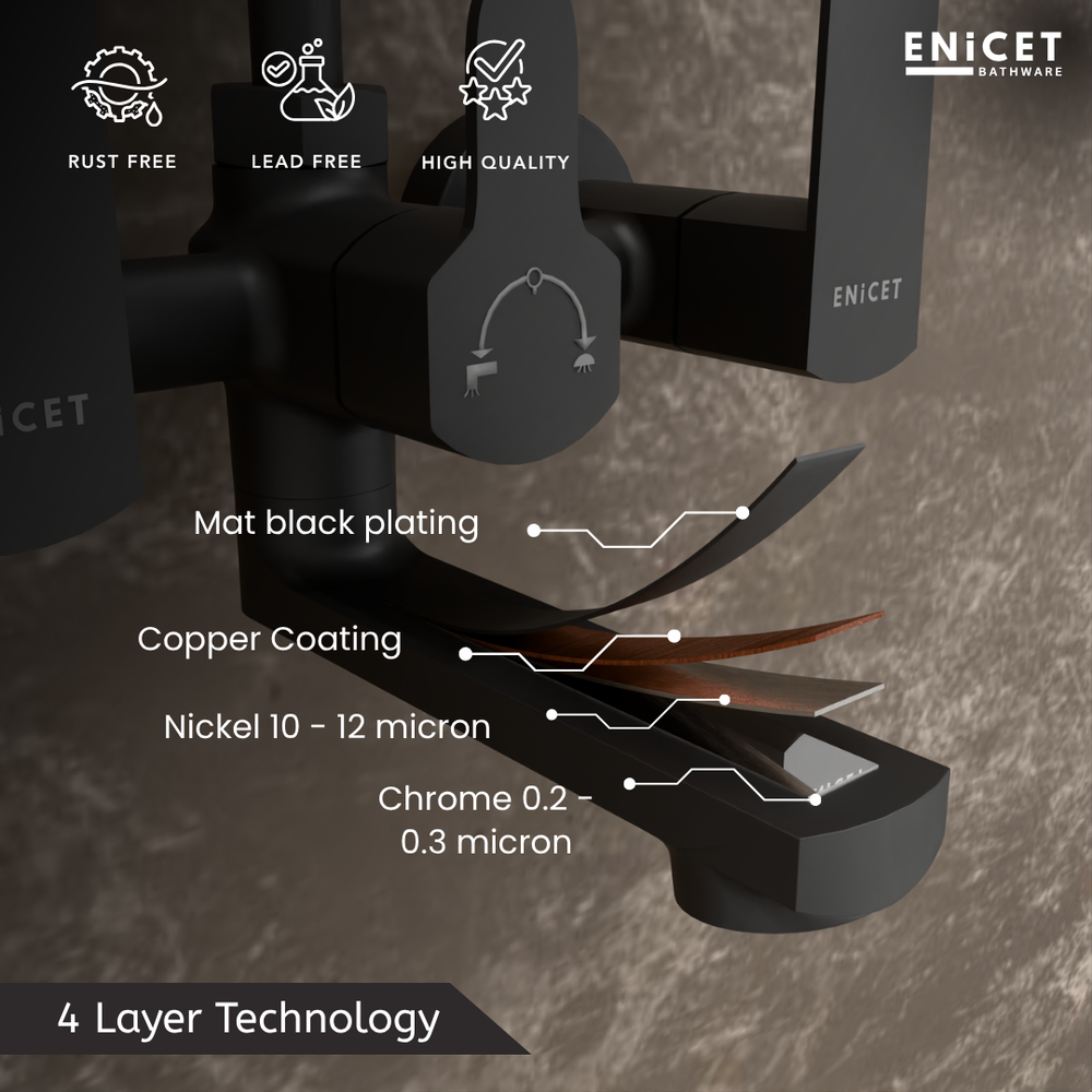 Enicet Wall Mixer with Overhead Shower Set - Matte Black - Enicet Bathware