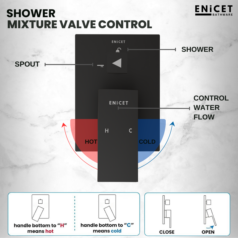 Brass High Flow Diverter Set With Overhead Shower, Black Finish, Bathroom Shower Set, Shower System, Hot And Cold Water Mixer Tap (Black Set) - Enicet Bathware