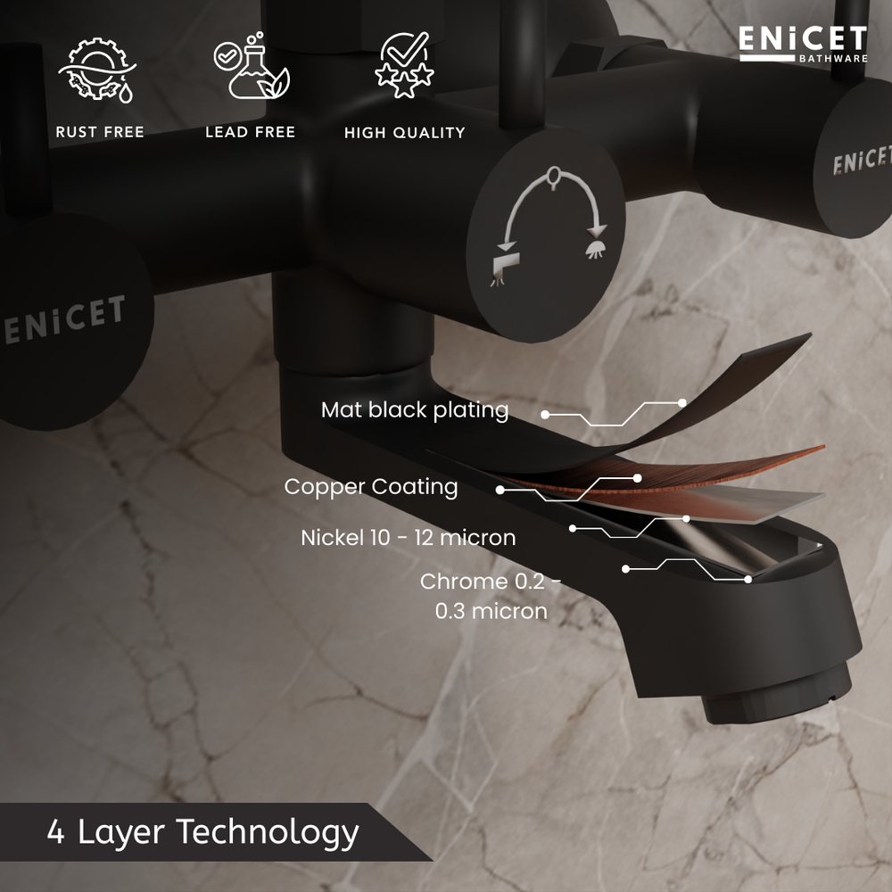 Matte Black Full Shower Set - ENICET Premium Brass Wall Mixer - Enicet Bathware