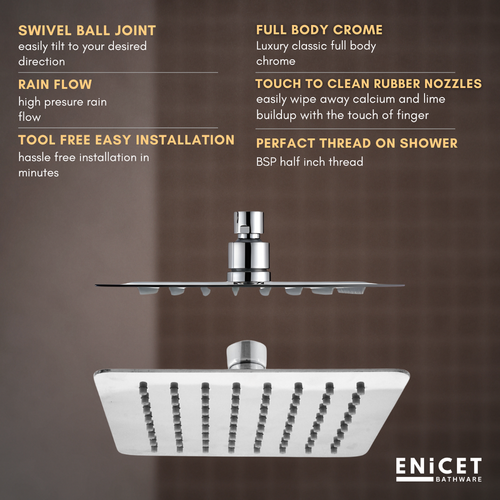 Ultra Slim Rain Shower - ENICET 6x6 Stainless Steel Shower Head - Enicet Bathware