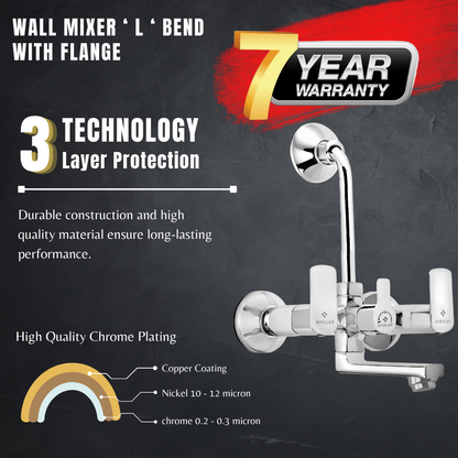ENICET rust-resistant Durable Wall Mixer 2 In 1 With Bend For Over Head Shower and 125mm Long Bend Pipe, Hot and Cold Wall Mixer For Bathroom