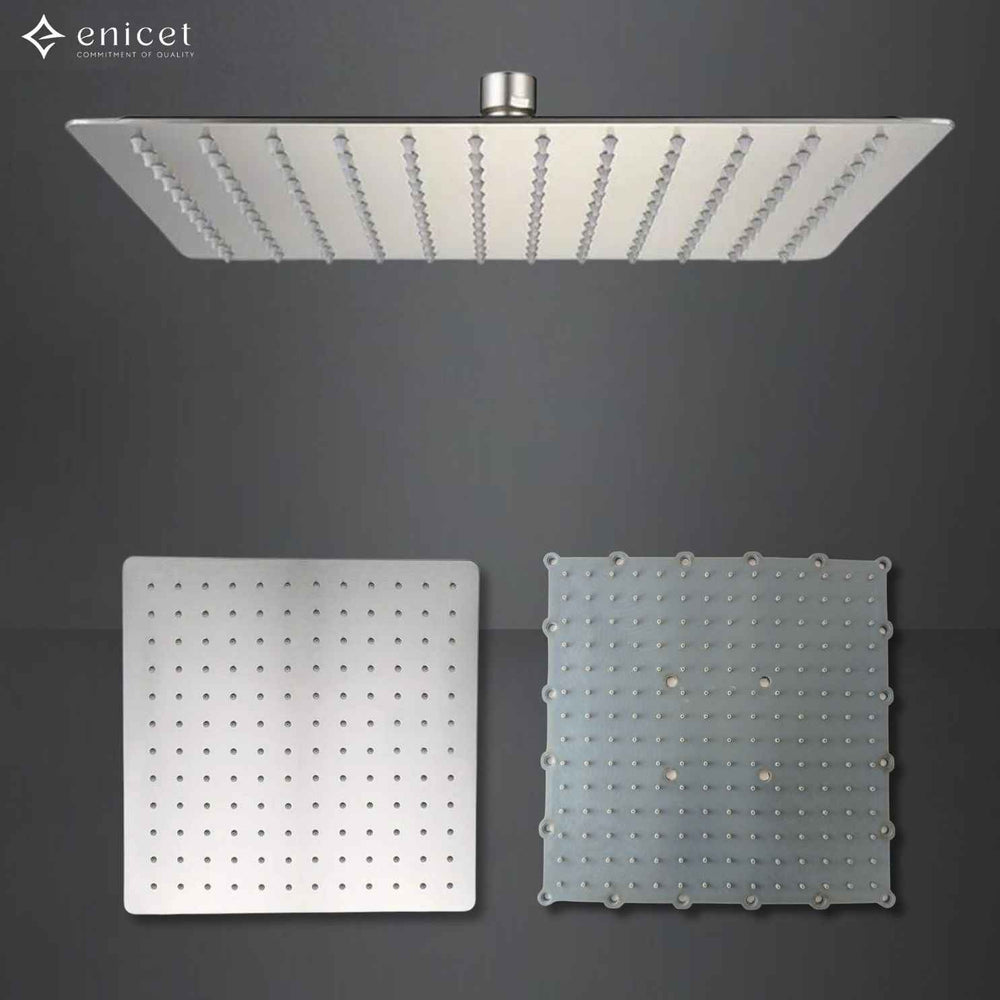 ENICET 12 Inch Rainfall Shower Head - Stainless Steel 304 Ultra Slim Square Shower with Arm & Flange, Easy to Clean Soft Rubber Nozzles