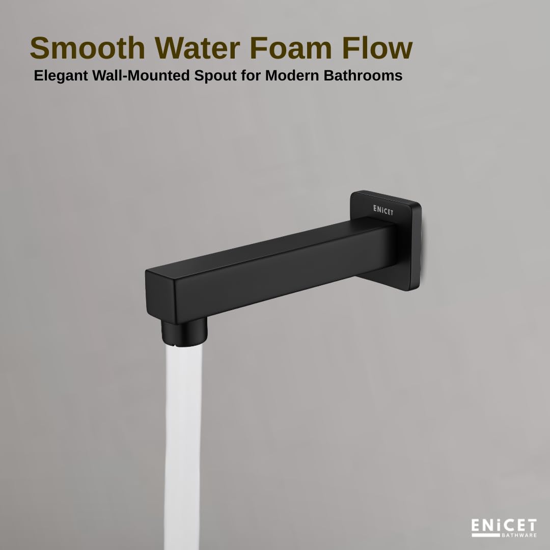 ENICET Stainless Steel Spout with Wall Flange, Bath Tub Spout for Bathroom, Diverter Tap for Bathroom,Made Black Foam Flow, SS-304