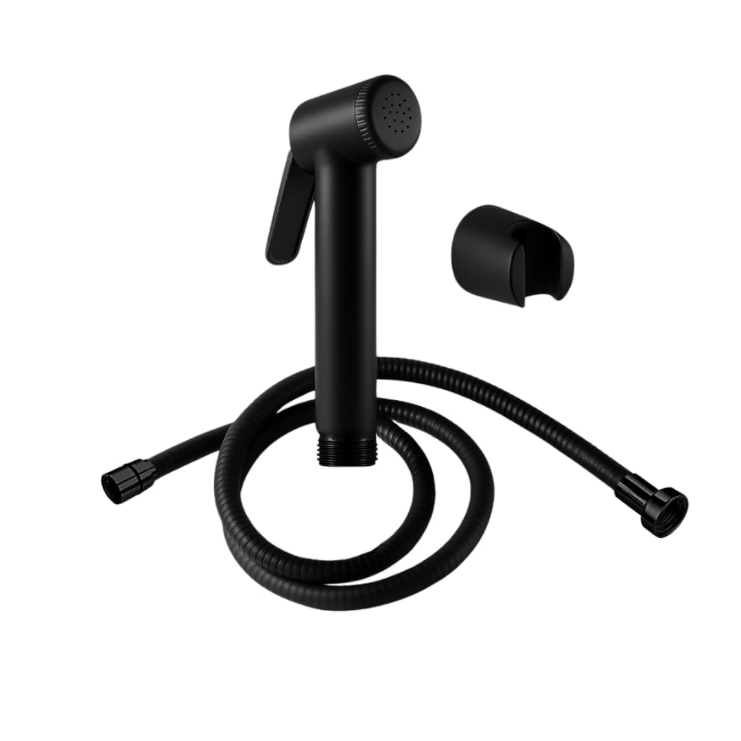 Enicet Health Faucet Gun with 1 Meter Stainless Steel Tube and Holder, Jet Spray for Toilet with Hose and Holder, Hand Jet Bidet Spray for Bathroom, Made Black(AEA180 BLACK)