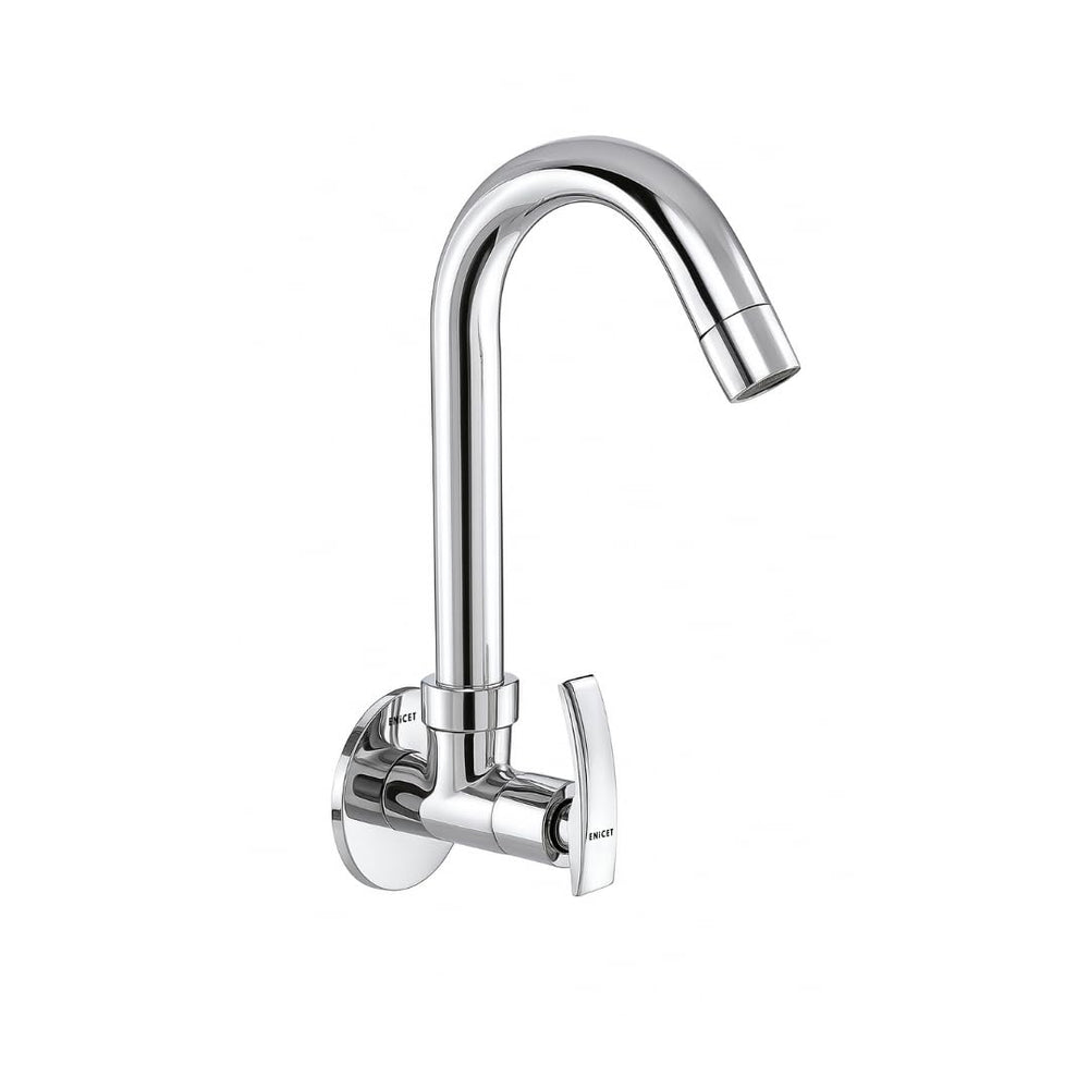 ENICET Sink tap with Extended Spout, Chrome Finish, Silver, with Wall Flange, 360 Swivel Spout, Adjustable Angle Head, Kitchen Sink Tap, Tap for Kitchen Sink - Enicet Bathware