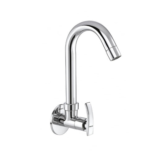 ENICET Sink Cock with Extended Spout, Chrome Finish, Silver, with Wall Flange, 360 Swivel Spout, Adjustable Angle Head, Kitchen Sink Tap, Tap for Kitchen Sink