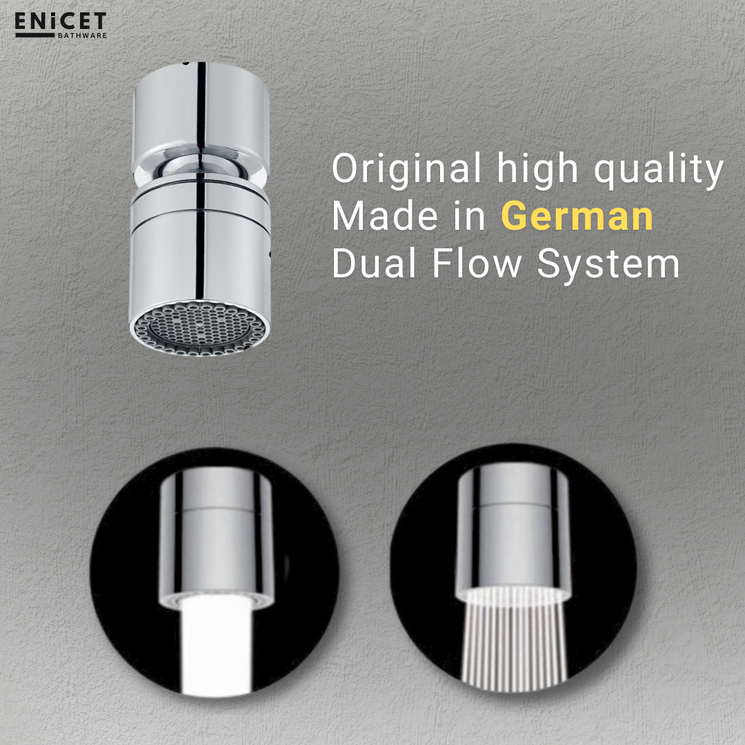 ENICET Tap Extension for Kitchen Sink, Dual Flow, Stainless Steel, 360 Degree Rotating, Smooth Foam Flow, Compatible for Male & Female Threads, Kitchen Tap Aerator Attachment (AEA10501)