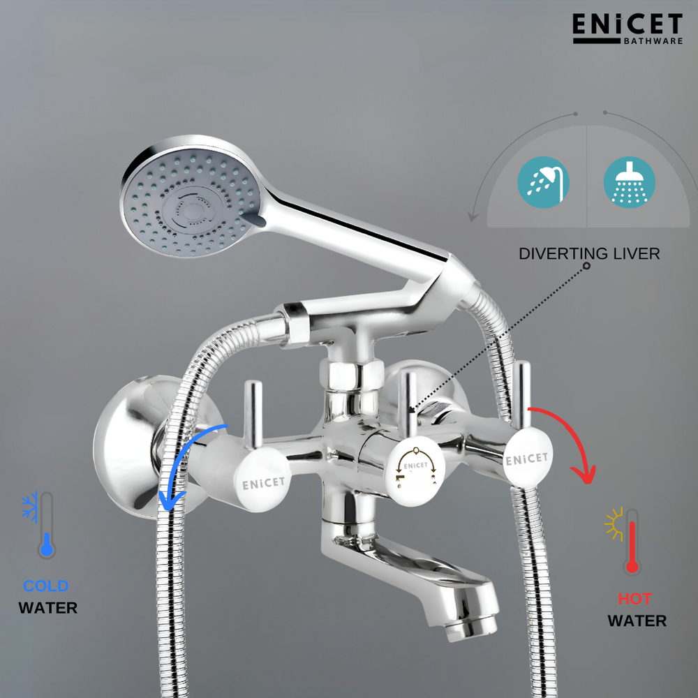 Brass Wall Mixer with Hand Shower - ENICET Chrome Shower Set - Enicet Bathware