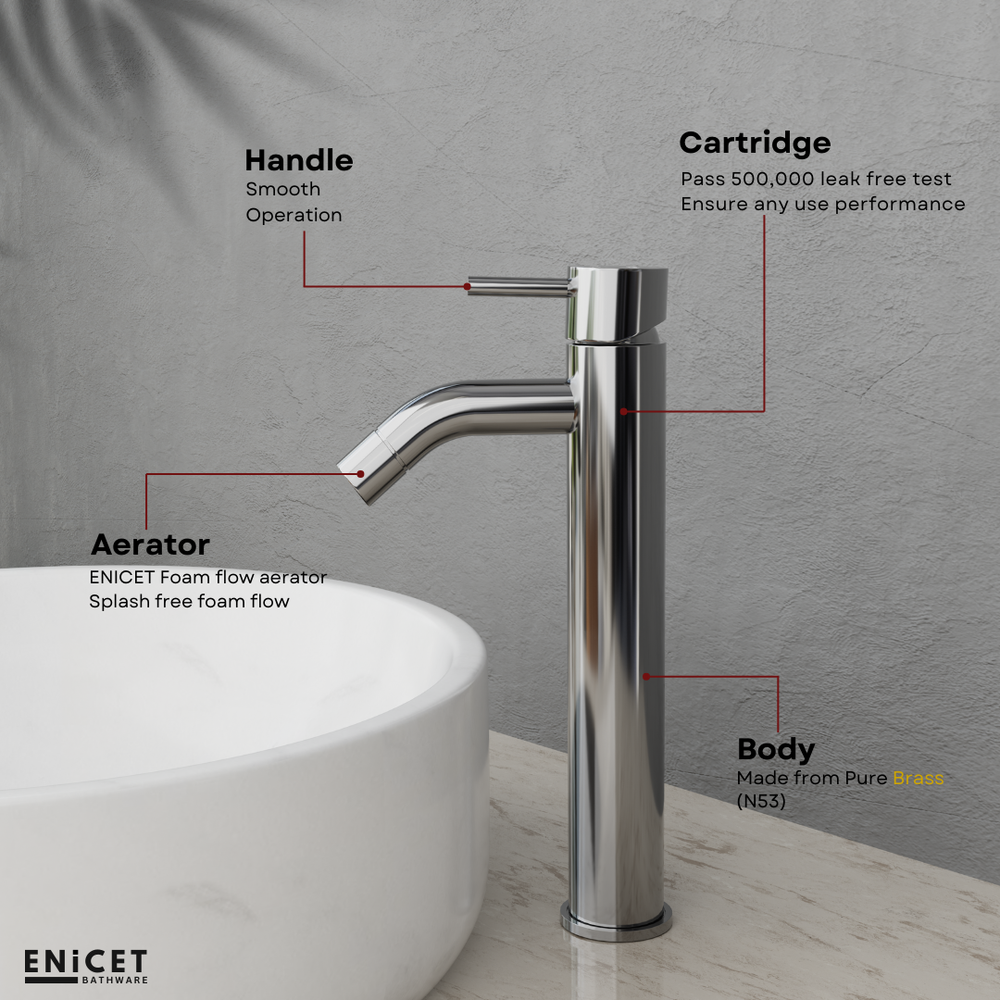 ENICET rust-resistant Single Lever Basin Mixer, 12 Inch Long Body, Chrome Finish, Hot and Cold Water Mixer Tap, 7 Years Warranty, Bathroom Wash Basin Tap - Enicet Bathware