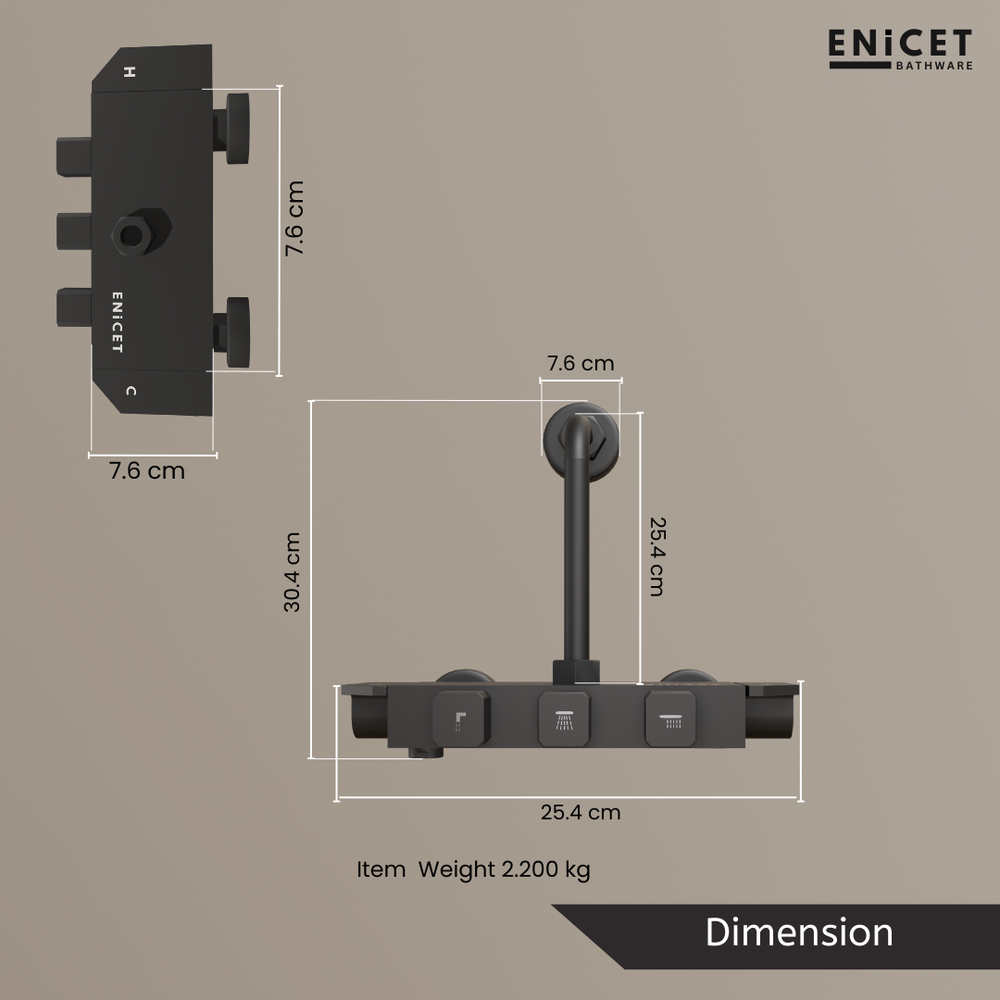 Matte Black Wall Mixer - ENICET Piano Aluminium Bathroom Tap - Enicet Bathware