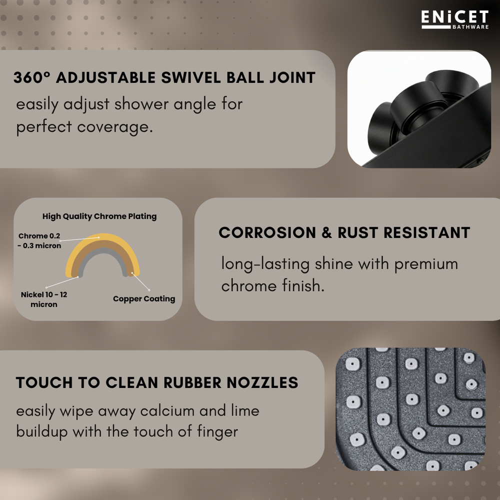 Enicet Wall Mixer with Overhead Shower Set - Matte Black - Enicet Bathware