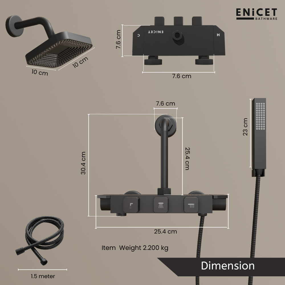 3 in 1 Piano Wall Mixer for Bathroom - ENICET Piano Matte Black Set - Enicet Bathware