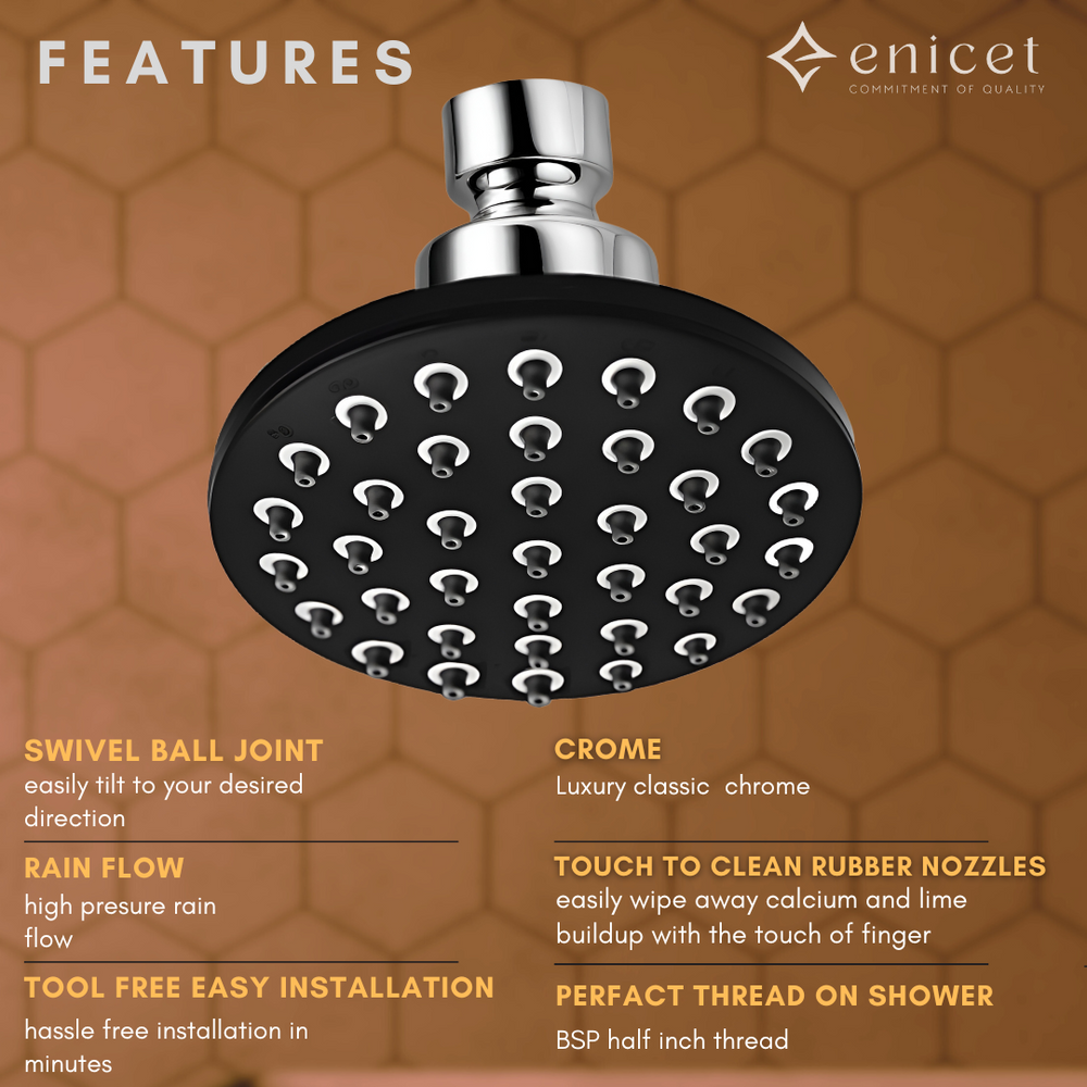 Overhead Round Shower Head - ENICET 4 Inch Chrome Rain Shower