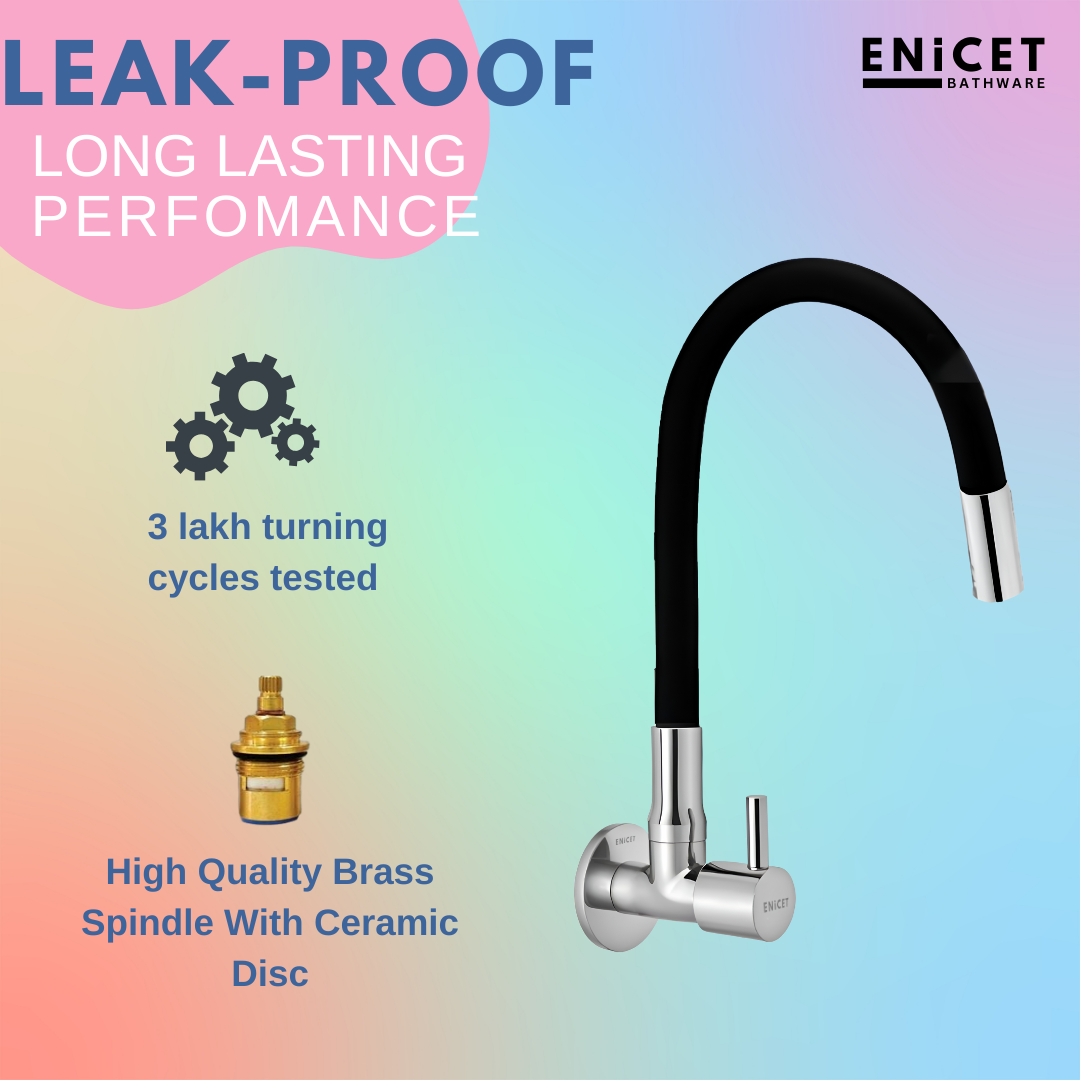 Enicet Sink Faucet with Flexible Spout, 360 Rotating Swivel Swinging Spout, Brass Build, Silicon Coated, Kitchen Sink Tap, Tap for Kitchen Sink, Wash Basin Tap