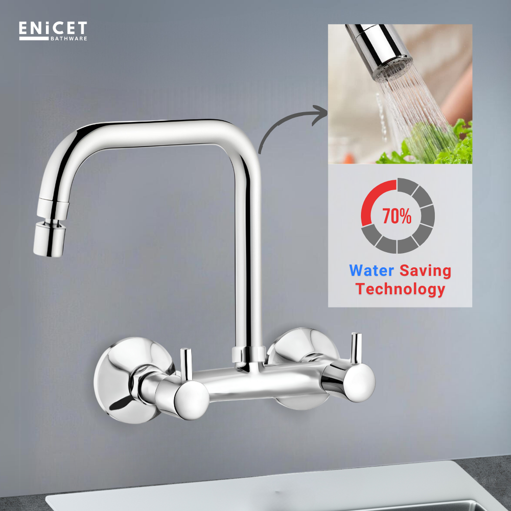 ENICET Sink Mixer with 2 Flow Function, Extended Spout, Chrome Finish, 360 Degree Swinging Swivel Spout, Adjustable Angle Head, Kitchen Sink Mixer Tap - Enicet Bathware