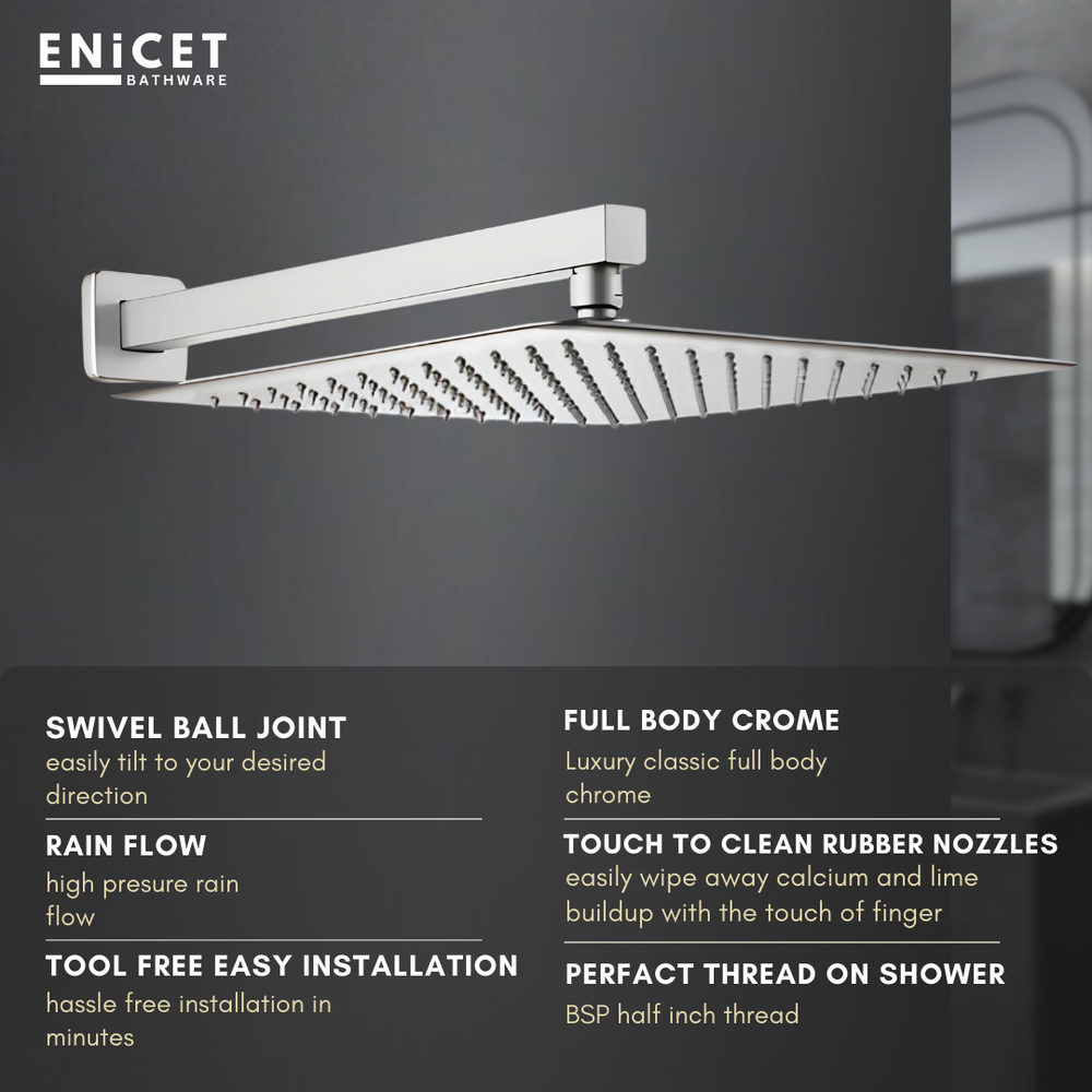 8 Inch Rainfall Shower Head - ENICET Slim SS304 Square Shower - Enicet Bathware