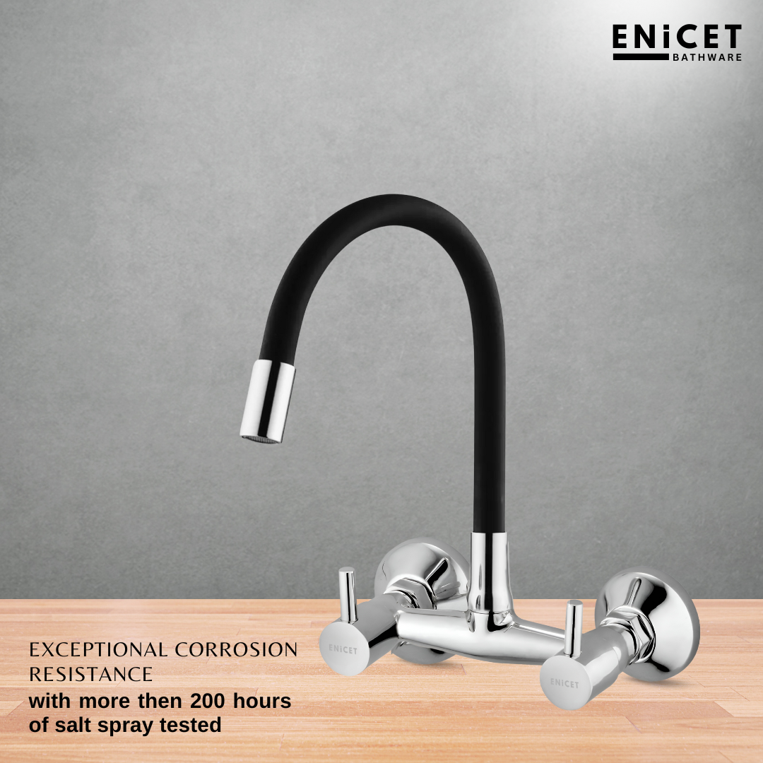 ENICET Brass Sink Mixer, Extended Spout, Chrome Finish, 360 Swivel Swinging Spout, 7 Years Warranty, Sink Mixer Tap for Kitchen, Hot and Cold, Kitchen Sink Tap (Flexible spout 1 Flow)