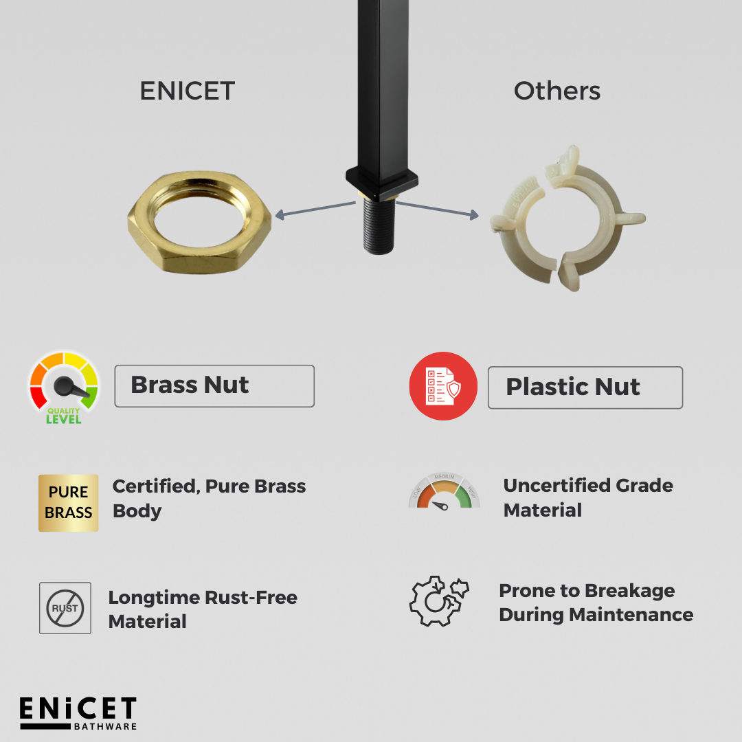 ENICET Brass Single Lever Basin Mixer, Long Body, Chrome Finish, Hot and Cold Water Mixer Tap, 7 Years Warranty, Bathroom Wash Basin Tap, Pillar Cock (Tycoon Black Set)