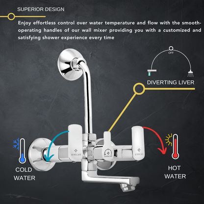 ENICET rust-resistant Durable Wall Mixer 2 In 1 With Bend For Over Head Shower and 125mm Long Bend Pipe, Hot and Cold Wall Mixer For Bathroom
