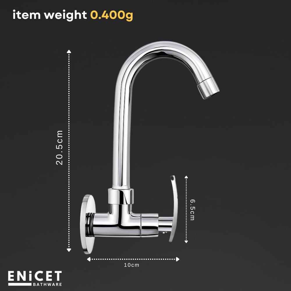 ENICET Sink tap with Extended Spout, Chrome Finish, Silver, with Wall Flange, 360 Swivel Spout, Adjustable Angle Head, Kitchen Sink Tap, Tap for Kitchen Sink - Enicet Bathware