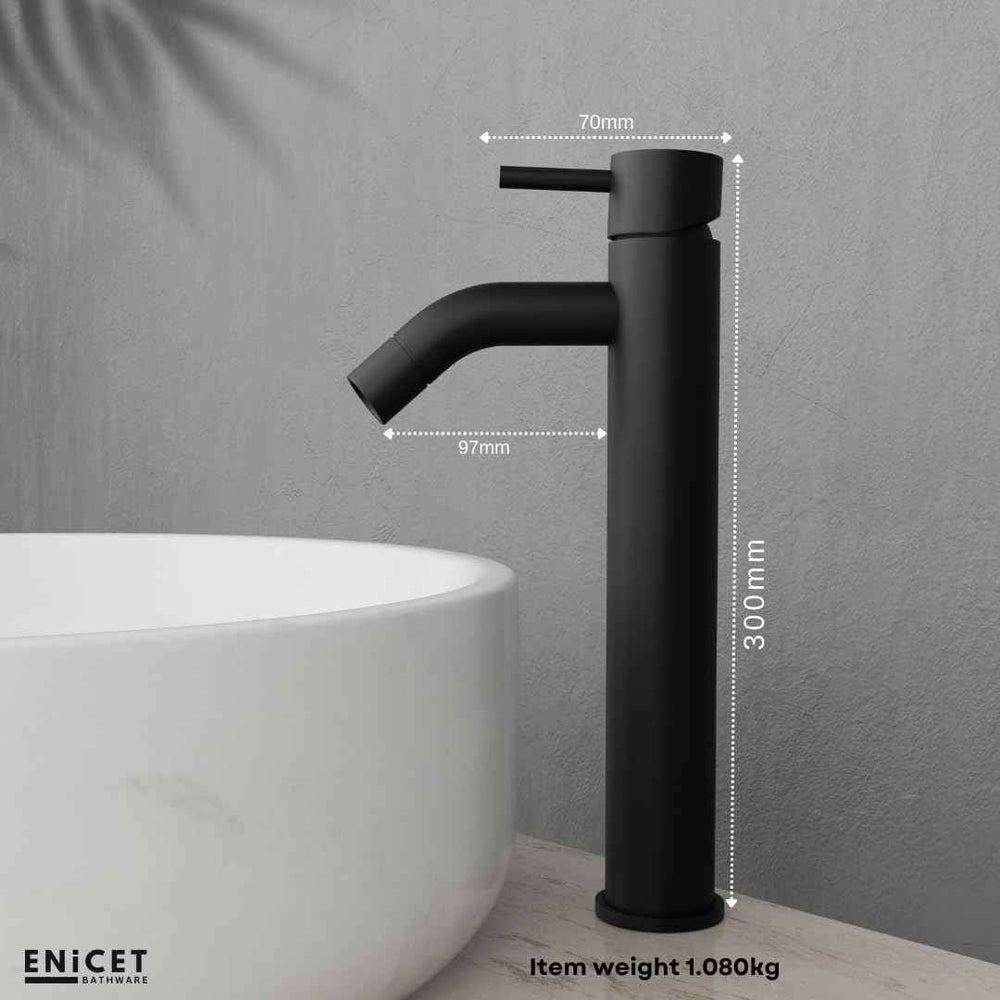 Black Basin Mixer Tap 12 Inch - Single Lever Brass Pillar Cock | Hot Cold Water Mixer