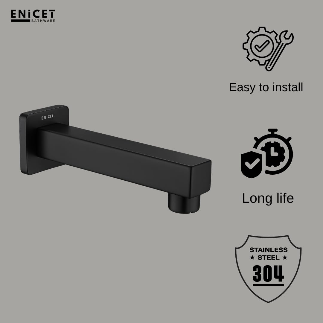 ENICET Stainless Steel Spout with Wall Flange, Bath Tub Spout for Bathroom, Diverter Tap for Bathroom,Made Black Foam Flow, SS-304